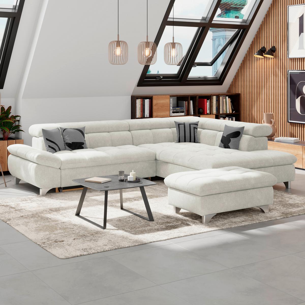 Hocker Gemini Elfenbeinfarbig, B: 108cm - Chromfarben/Elfenbein, KONVENTIONELL, Textil (108/46/108cm)