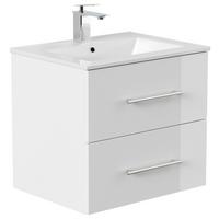 SKRINKA S UMÝVADLOM HOMELINE - biela/biela s vysokým leskom, Basics, kov/kompozitné drevo (61,5cm) - MID.YOU