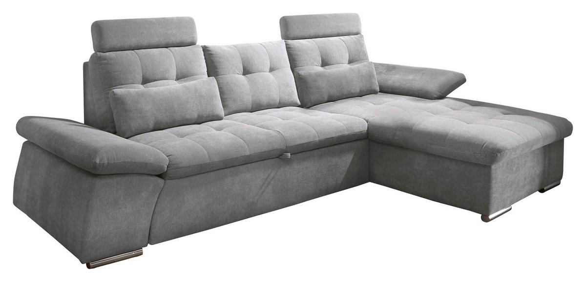 Ecksofa mit Schlaffunktion Nalo Longchair, Webstoff - Silberfarben/Grau, KONVENTIONELL, Holzwerkstoff/Textil (268/170cm) - MID.YOU