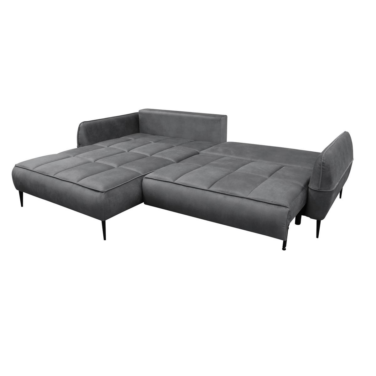 Ecksofa Mit Bettkasten Letto 189x260 Cm Velours Grau - Schwarz/Grau, Design, Textil (189/260cm) - MID.YOU