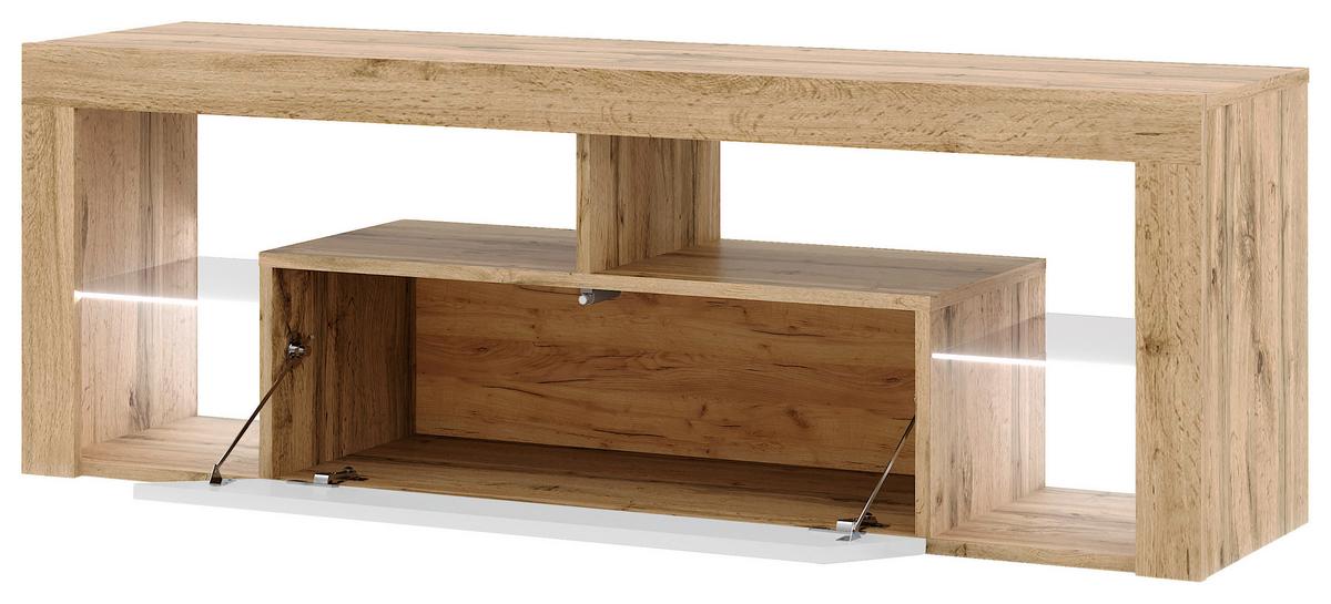 TV-Lowboard Everest B: 140 cm Wotan Eiche Dekor, Weiß - Eiche Wotan/Schwarz, Design, Glas/Holzwerkstoff (140/50,5/35cm) - Livetastic