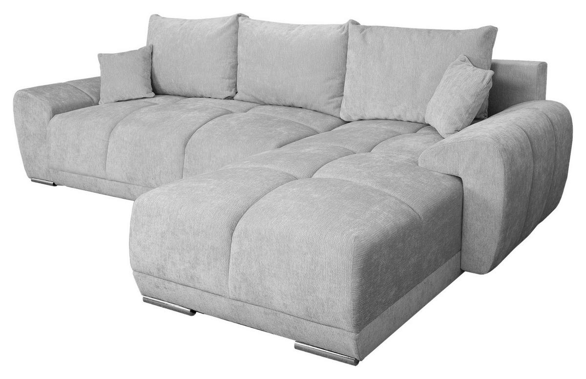 ECKSCHLAFSOFA Ramon, Hellgrau S: 296x182 cm - Chromfarben/Beige, Trend, Textil (296/182cm)