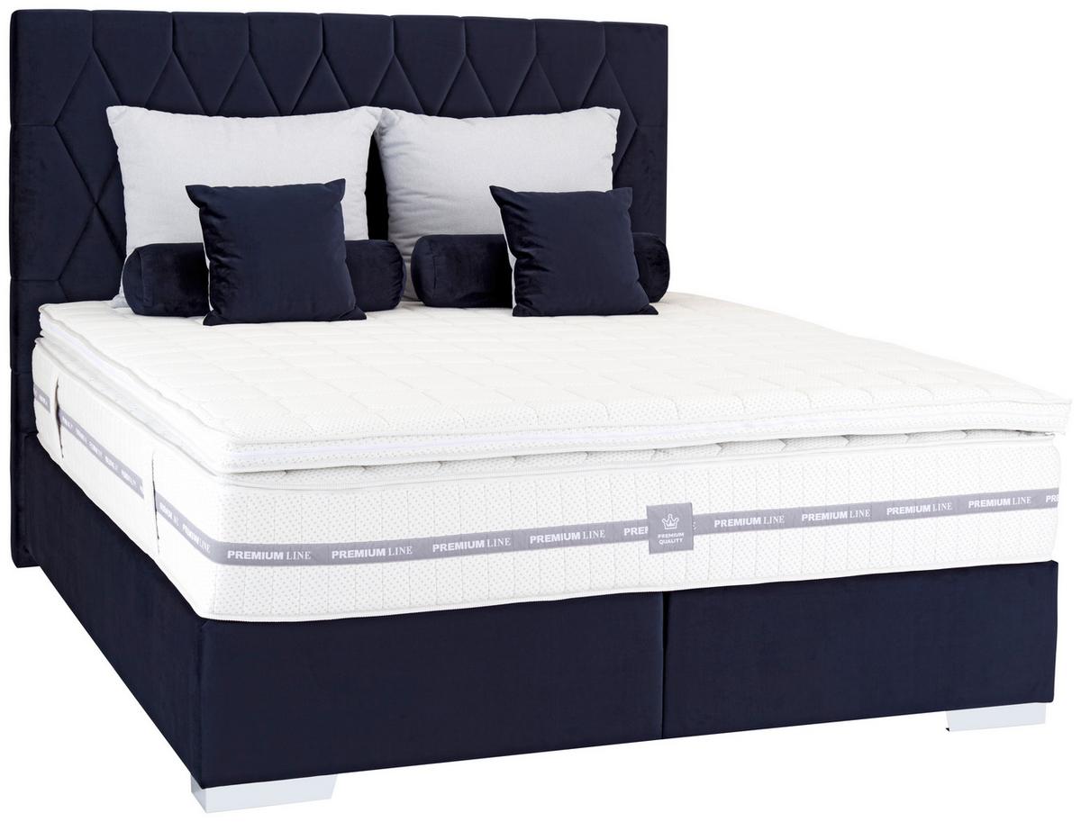 Boxspringbett 160x200cm Paula 1 - Chromfarben/Dunkelblau, MODERN, Textil (160/200cm)