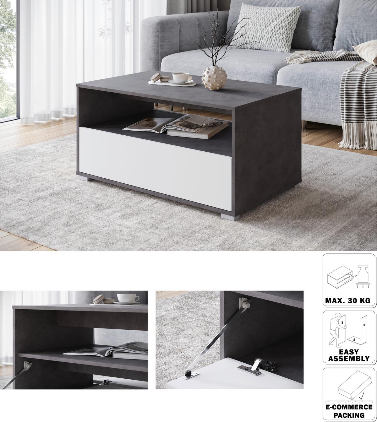 Couchtisch Narobi-ii Anthrazit/weiß B: 90 Cm - Anthrazit/Weiß, Trend, Holzwerkstoff/Kunststoff (90/45/55cm) - P & B
