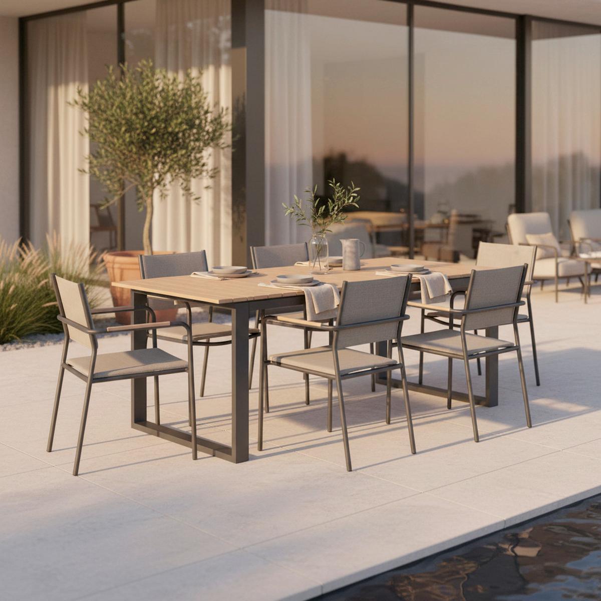 Záhradný stôl RUBY 210x100cm - farba tíku/tmavosivá, Modern, kov/plast (210/75/100cm) - Bessagi Garden