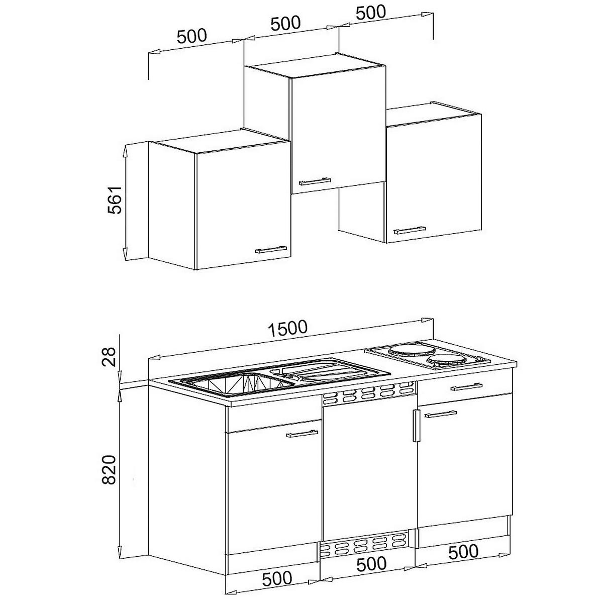 Miniküche mit Kühlschrank und Mikrowelle B: 150 cm Grau/Weiß - Weiß/Grau, KONVENTIONELL, Holzwerkstoff (150cm) - Respekta
