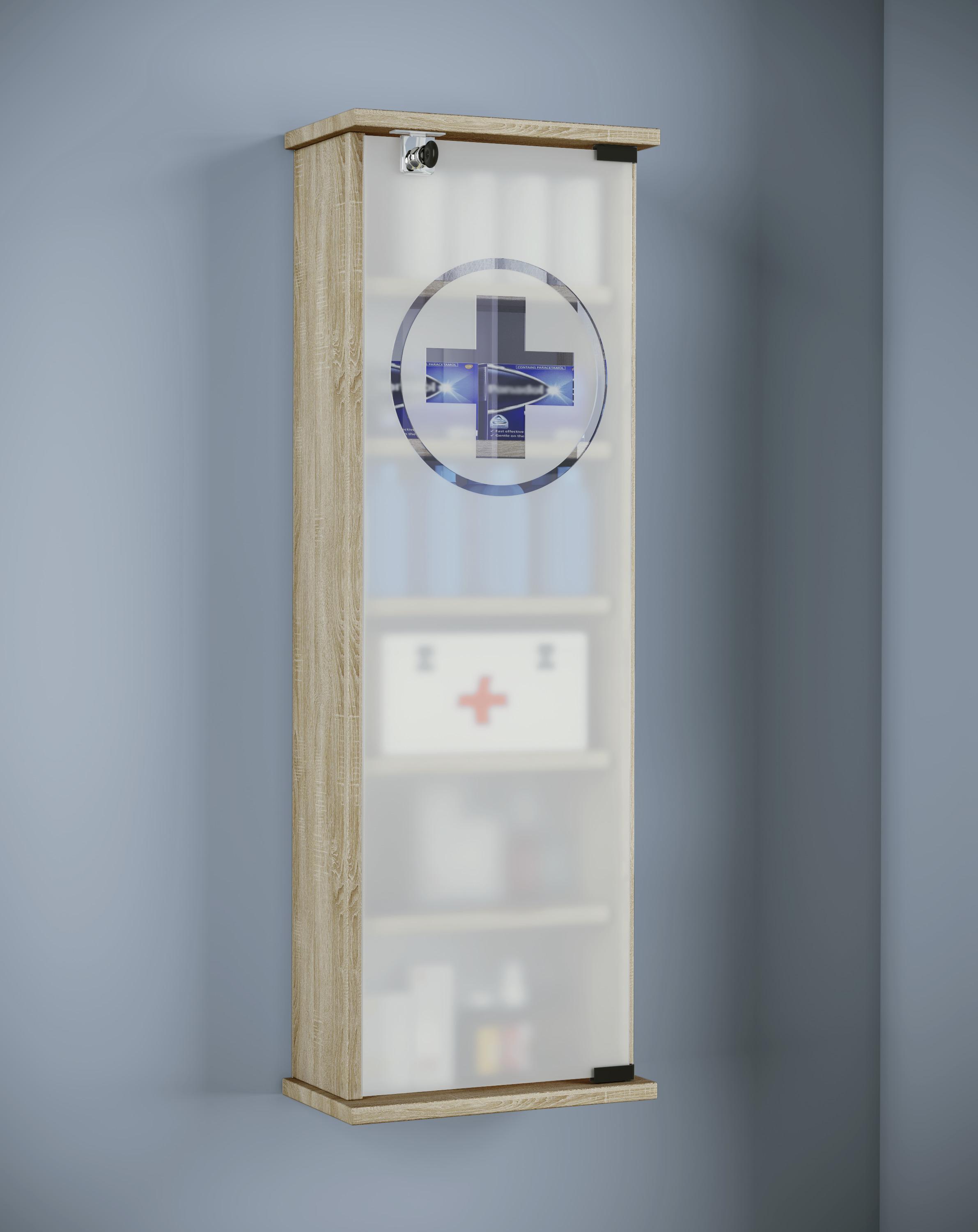 Medizinschrank Omal XXL Eiche Dekor 31x92 cm versperrbar - Sonoma Eiche, Basics, Glas/Holzwerkstoff (31/92/18cm) - MID.YOU