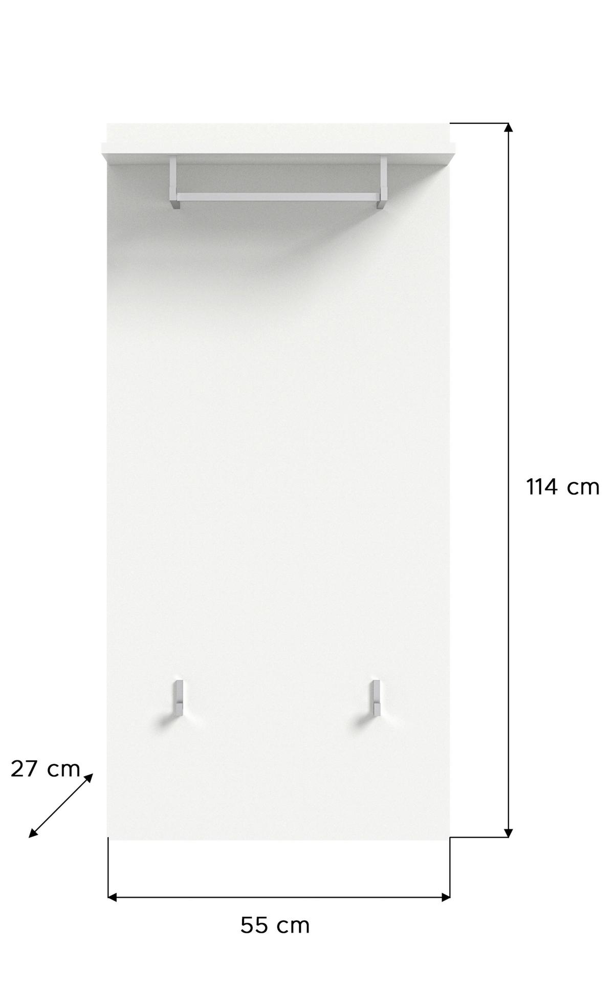 Garderobe Prego Weiß Hochglanz inkl. Zubehör, B: 55 cm - Weiß Hochglanz, Design, Holzwerkstoff (55/191/37cm) - MID.YOU