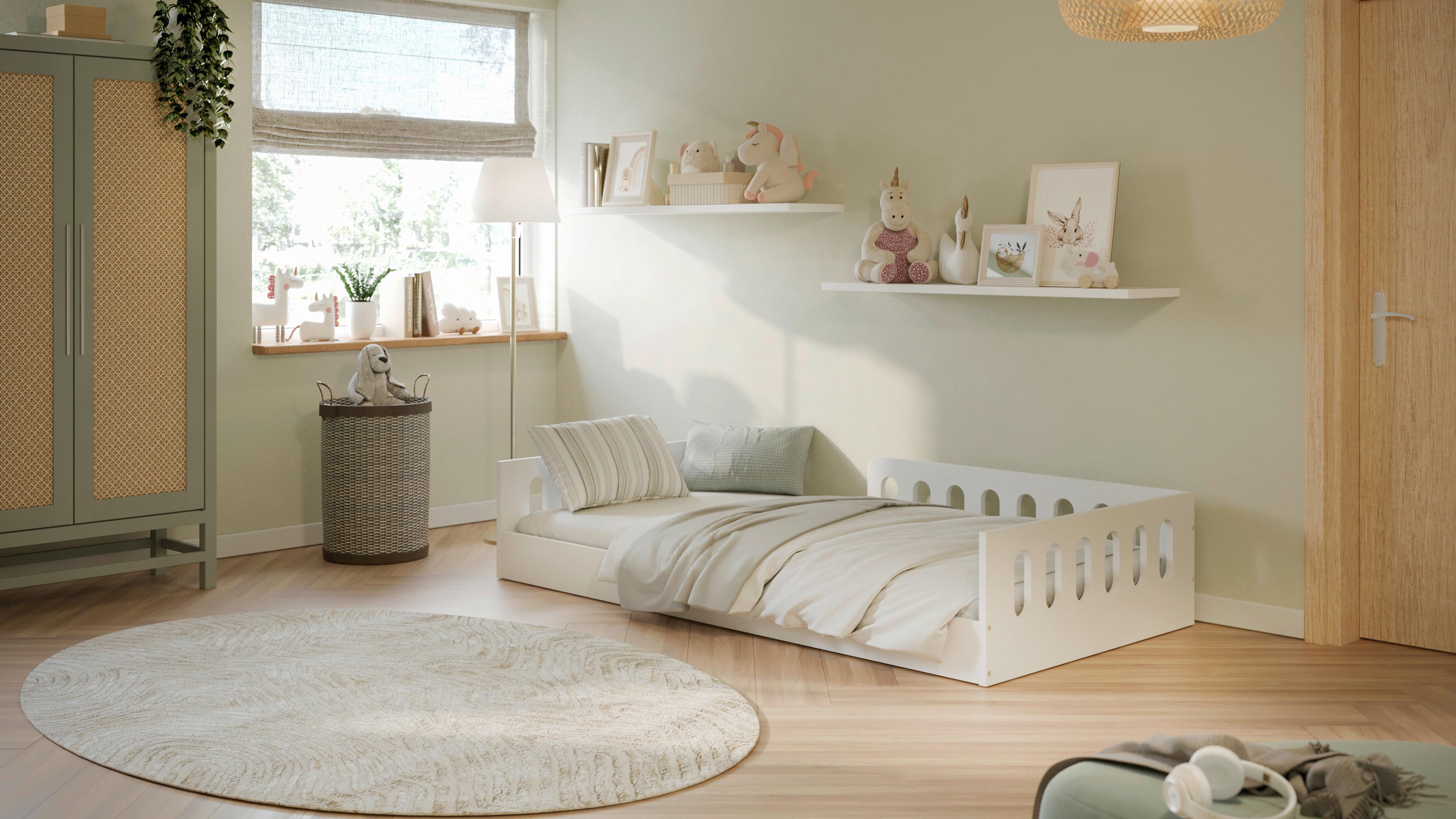 Kinder-/Juniorbett Timon Weiß B: 80cm - Birkefarben/Weiß, MODERN, Holz/Holzwerkstoff (80/160cm) - MID.YOU