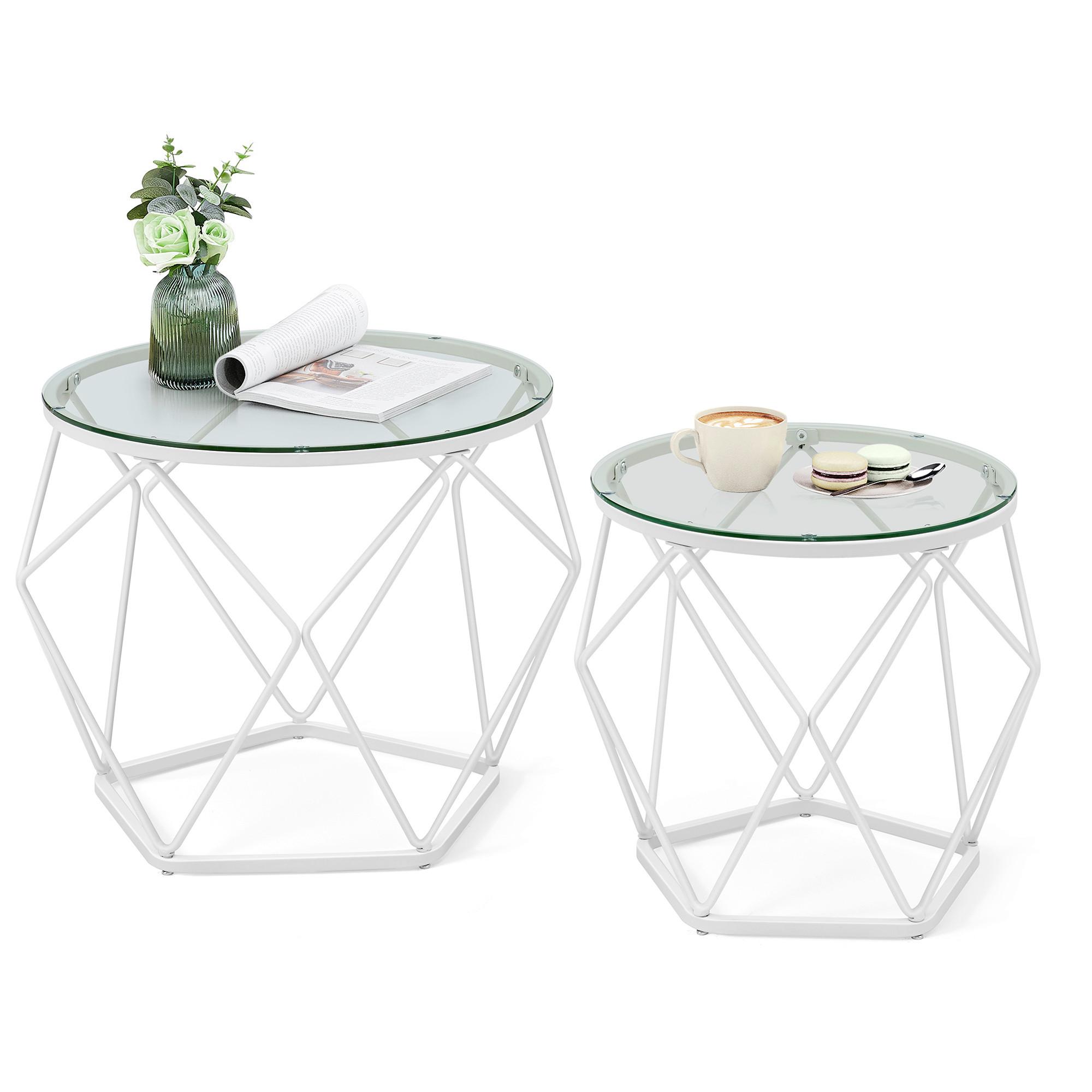 Couchtischset Weiß B: 48,2 Cm - Weiß, Trend, Glas/Metall (48,2/39,2/48,2cm) - MID.YOU