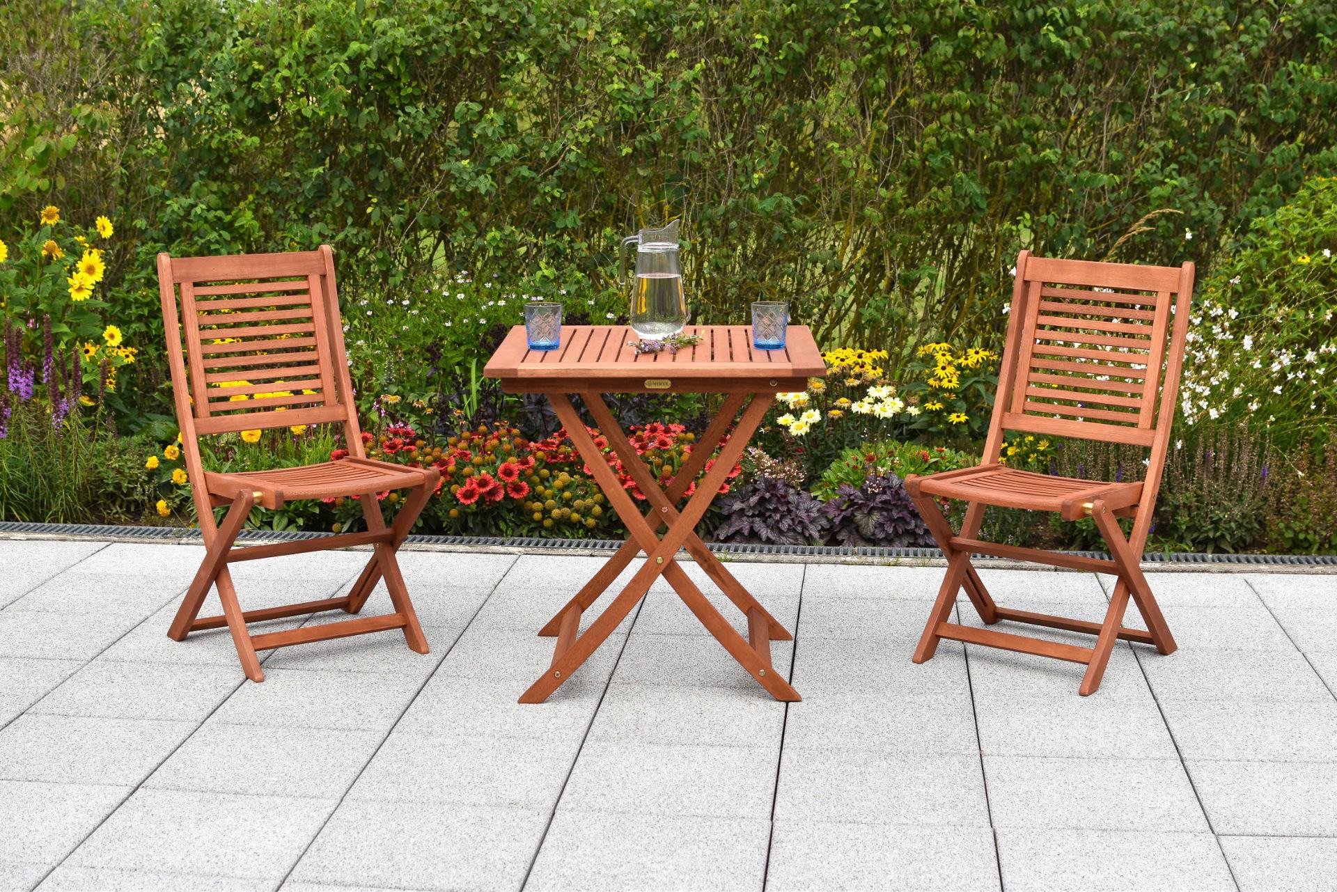 Balkonset Cordoba Set 3tlg. - Naturfarben, MODERN, Holz - Gardenson