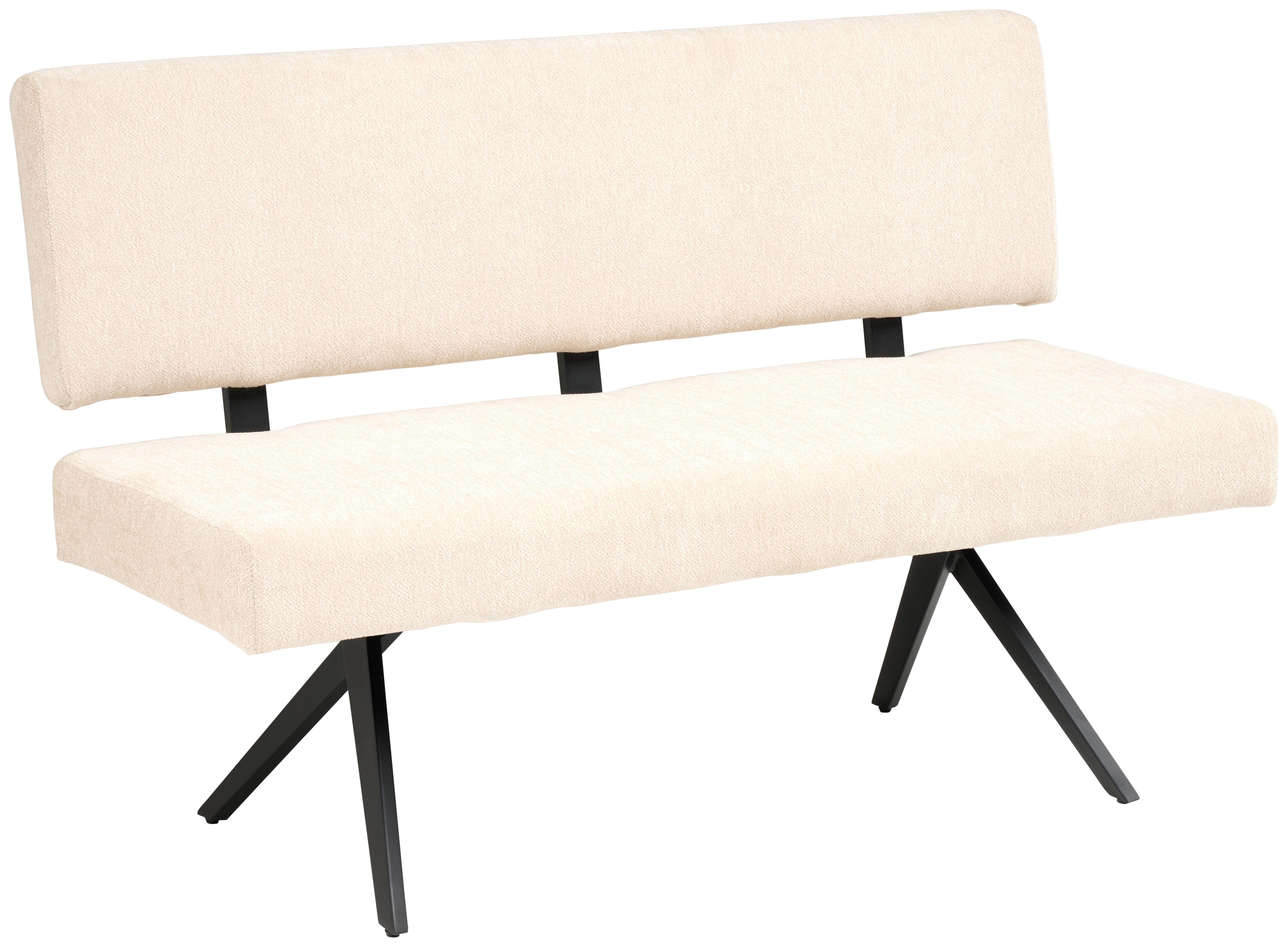 Sitzbank mit Lehne Chios Leinenoptik beige, B: 140cm - Beige/Schwarz, KONVENTIONELL, Textil/Metall (140/90/62cm) - Livetastic