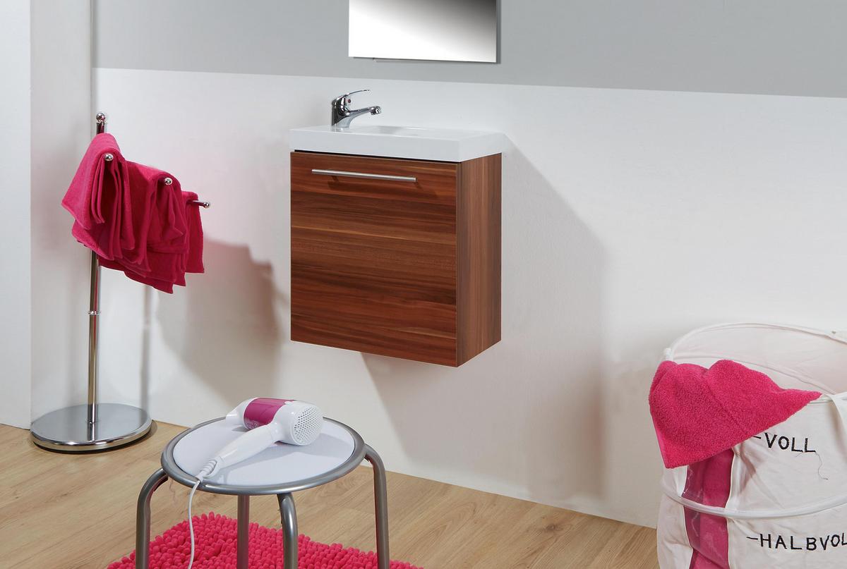 Waschbecken mit Unterschrank Fantasy B: 40 cm Nuss Dekor - Nussbaumfarben, MODERN, Holzwerkstoff/Stein (40/49/22cm)