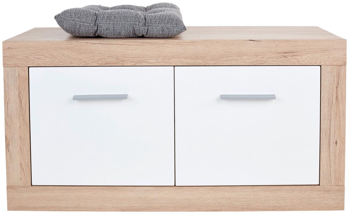 Šatní lavice MALTA - bílá/barvy dubu, Moderní, kompozitní dřevo/plast (94,9/49,2/36cm)