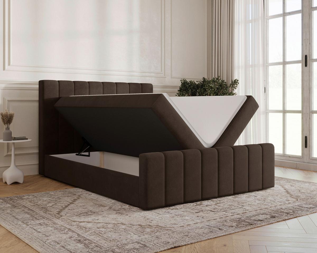 Boxbett Lila mit Topper 140x200 - Dunkelbraun/Schwarz, MODERN, Holz/Kunststoff (140/200cm) - Livetastic