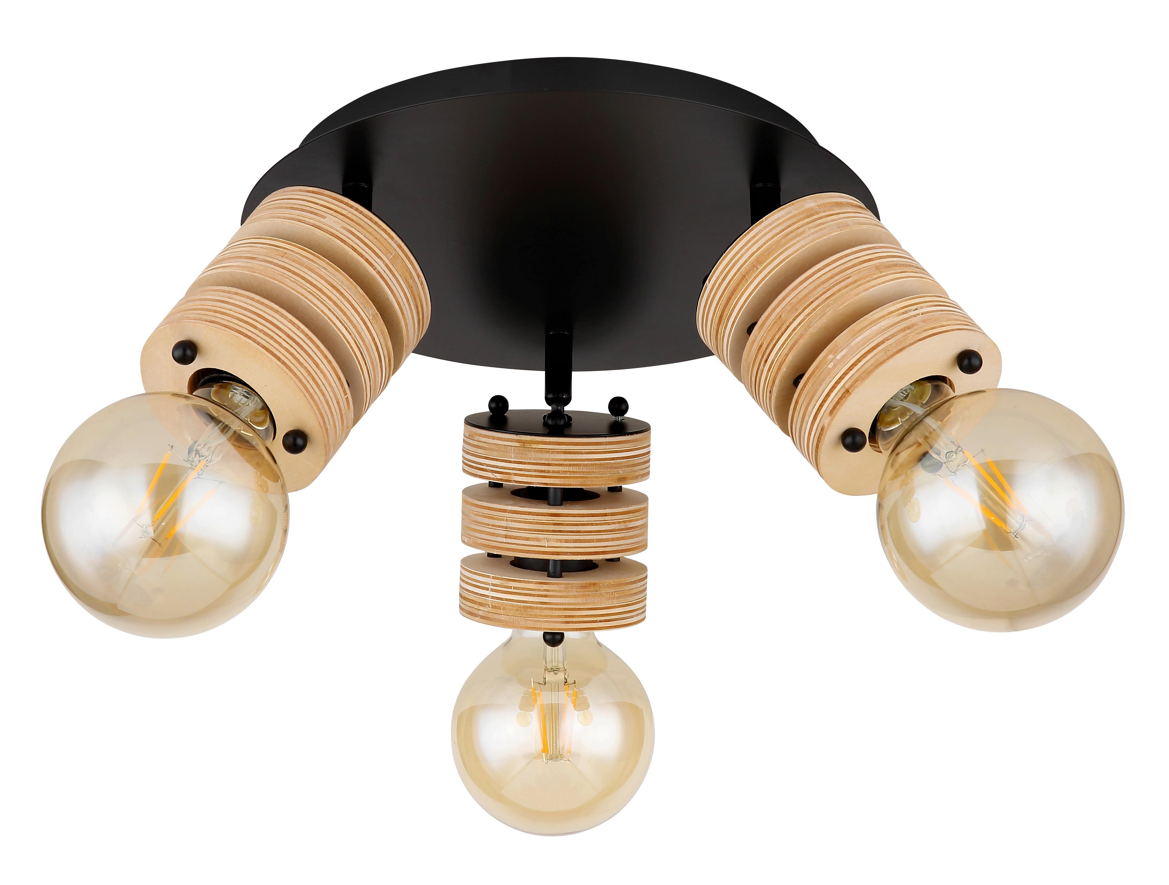 Strahler 3-Flammig Ø 28 cm - Schwarz/Braun, Design, Holzwerkstoff/Metall (28/17,5cm) - Globo