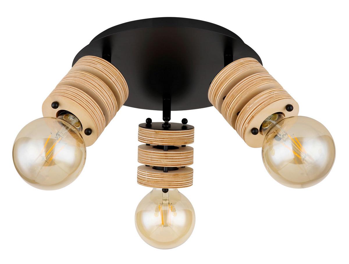 Strahler 3-Flammig Ø 28 cm - Schwarz/Braun, Design, Holzwerkstoff/Metall (28/17,5cm) - Globo