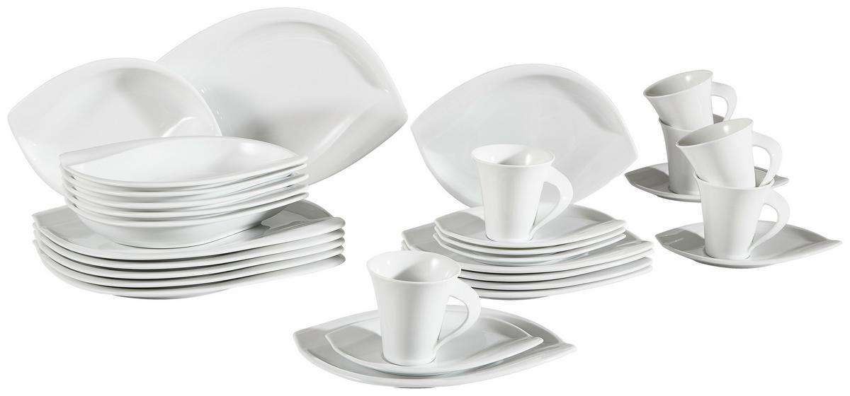 Kombiservice Acacia Keramik 6 Personen Geschirr Set Weiß - Weiß, Basics, Keramik - Creatable