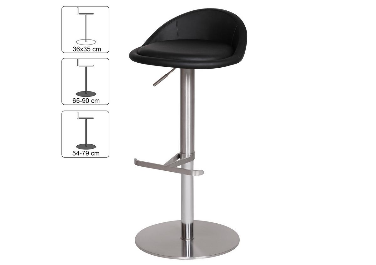 Barhocker höhenverstellbar Mit Lehne Lederlook Schwarz - Silberfarben/Schwarz, MODERN, Textil/Metall (43/54-79/43cm) - MID.YOU