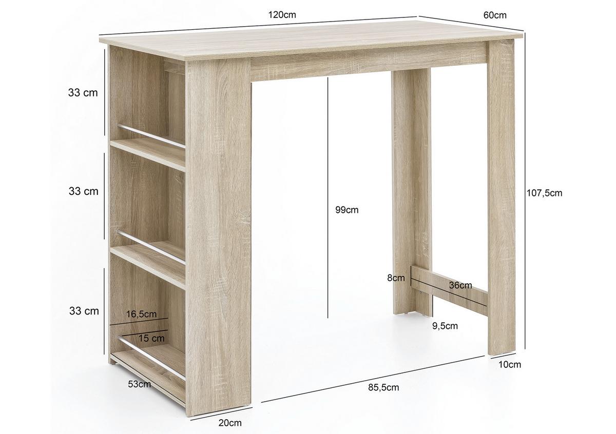Bartisch LxBxH: 120x60x107,5 cm Sonoma Eiche Dekor mit Stauraum - Sonoma Eiche, Basics, Holzwerkstoff (120/60/107,5cm) - MID.YOU