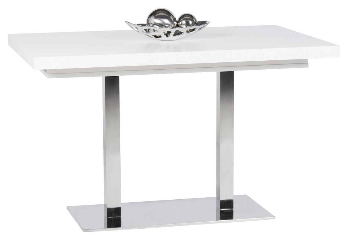 Esstisch Ausziehbar Quadrato Lxb: 120x80 Cm Weiß - Edelstahlfarben/Weiß, KONVENTIONELL, Holzwerkstoff/Metall (120/80/74cm) - MID.YOU