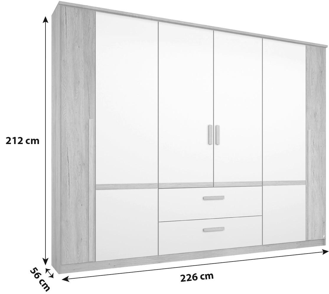 Skříň Bernau 226 - bílá/barvy dubu, Moderní, kompozitní dřevo/plast (226/212/56cm) - MID.YOU