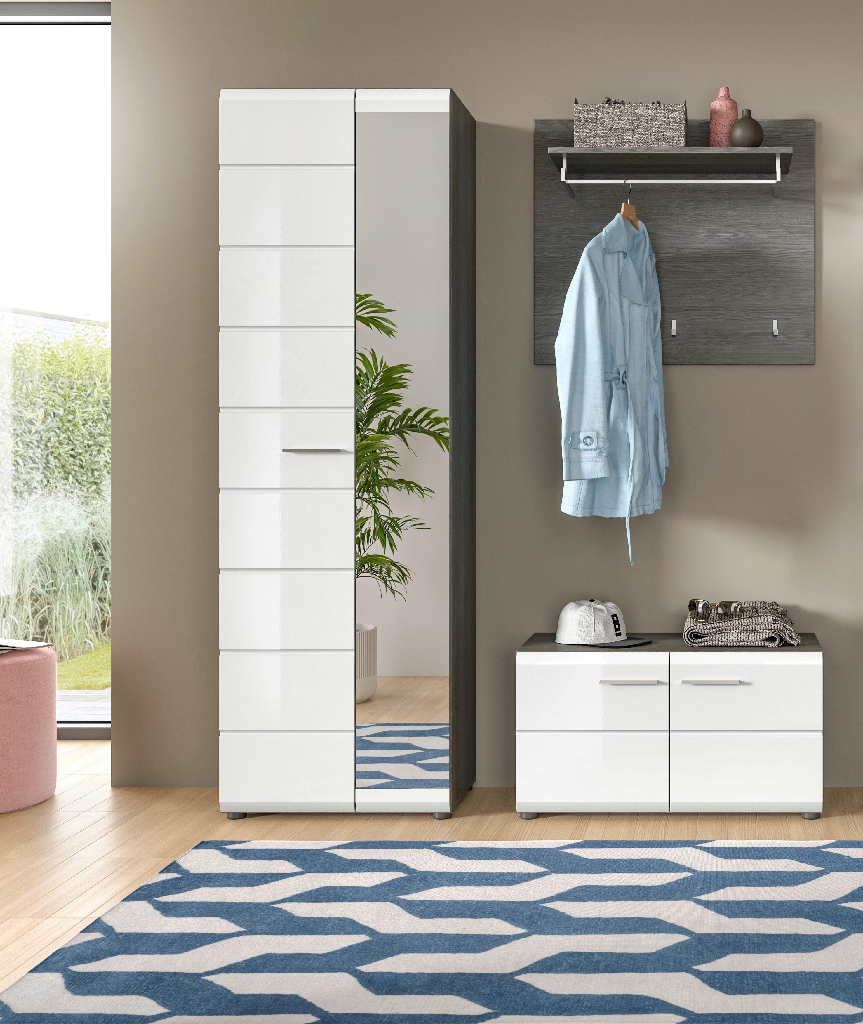 Garderobe Salsa Weiß/Rauchsilber B: 155 cm - Weiß Hochglanz, Design, Holzwerkstoff (155/192/37cm) - MID.YOU