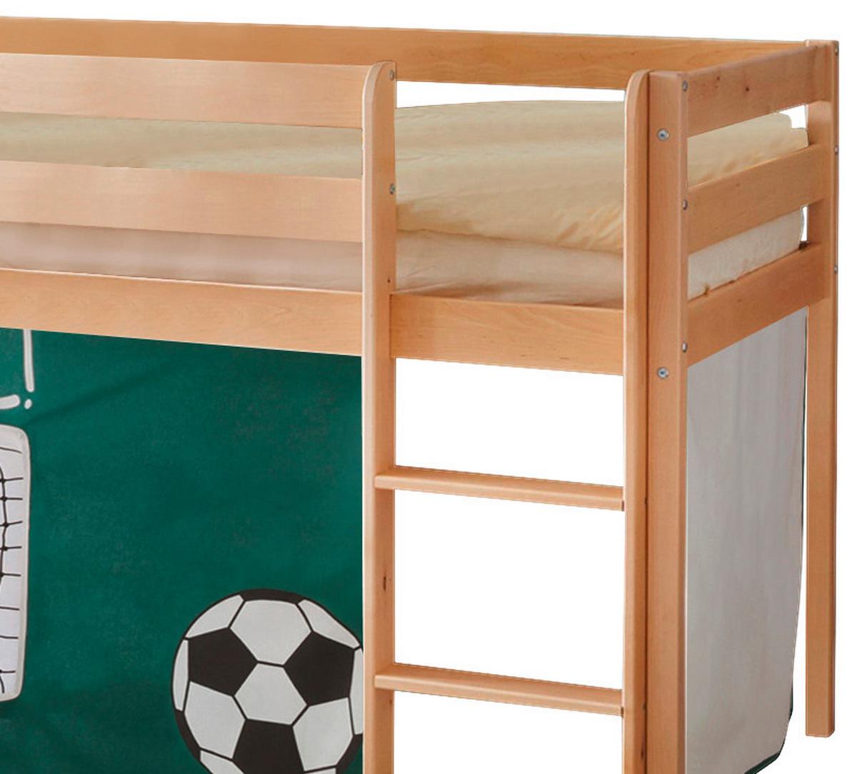 Vyvýšená postel KASPER závěs zelený - barvy borovice/zelená, Natur, dřevo (90/200cm) - MID.YOU