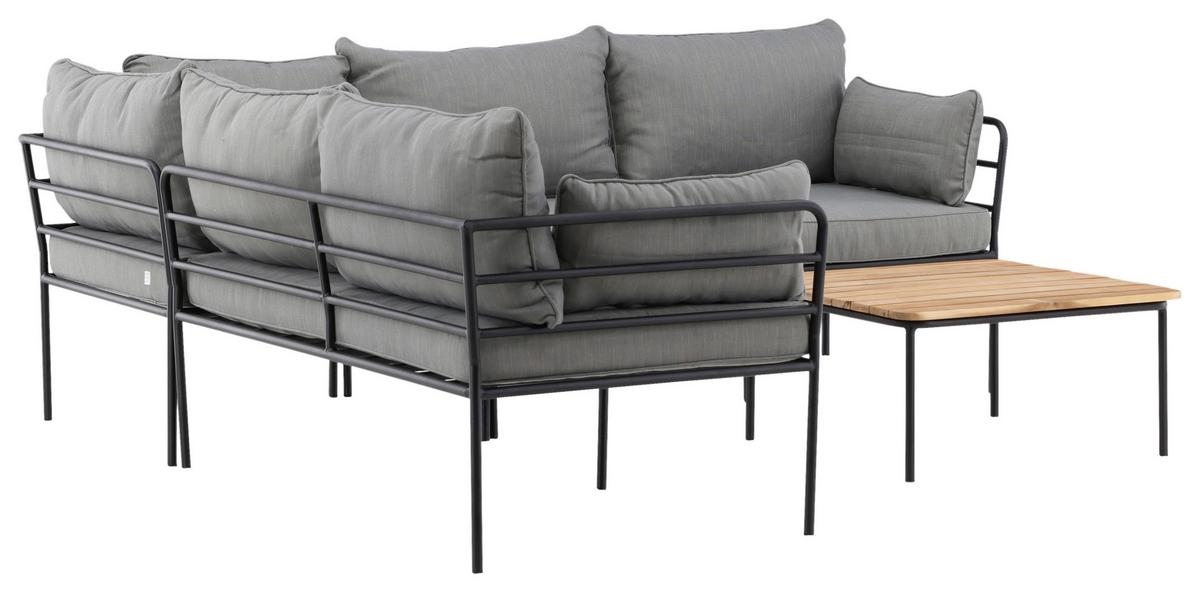 Loungegarnitur 2-Tlg Penh Metall/Akazienholz mit Kissen - Schwarz/Grau, KONVENTIONELL, Holz/Metall - Gardenson