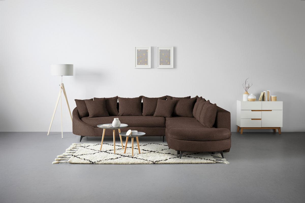 Rohová sedačka AXEL, pravá, hnědá tkanina - černá/hnědá, Moderní, kov/textil (291/250cm) - Mömax