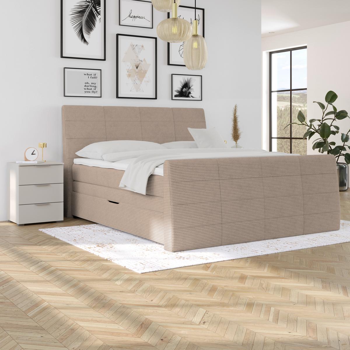Boxspringbett Mit Topper & Bettkasten 180x200 Libra - Schwarz/Braun, KONVENTIONELL, Textil (180/200cm)