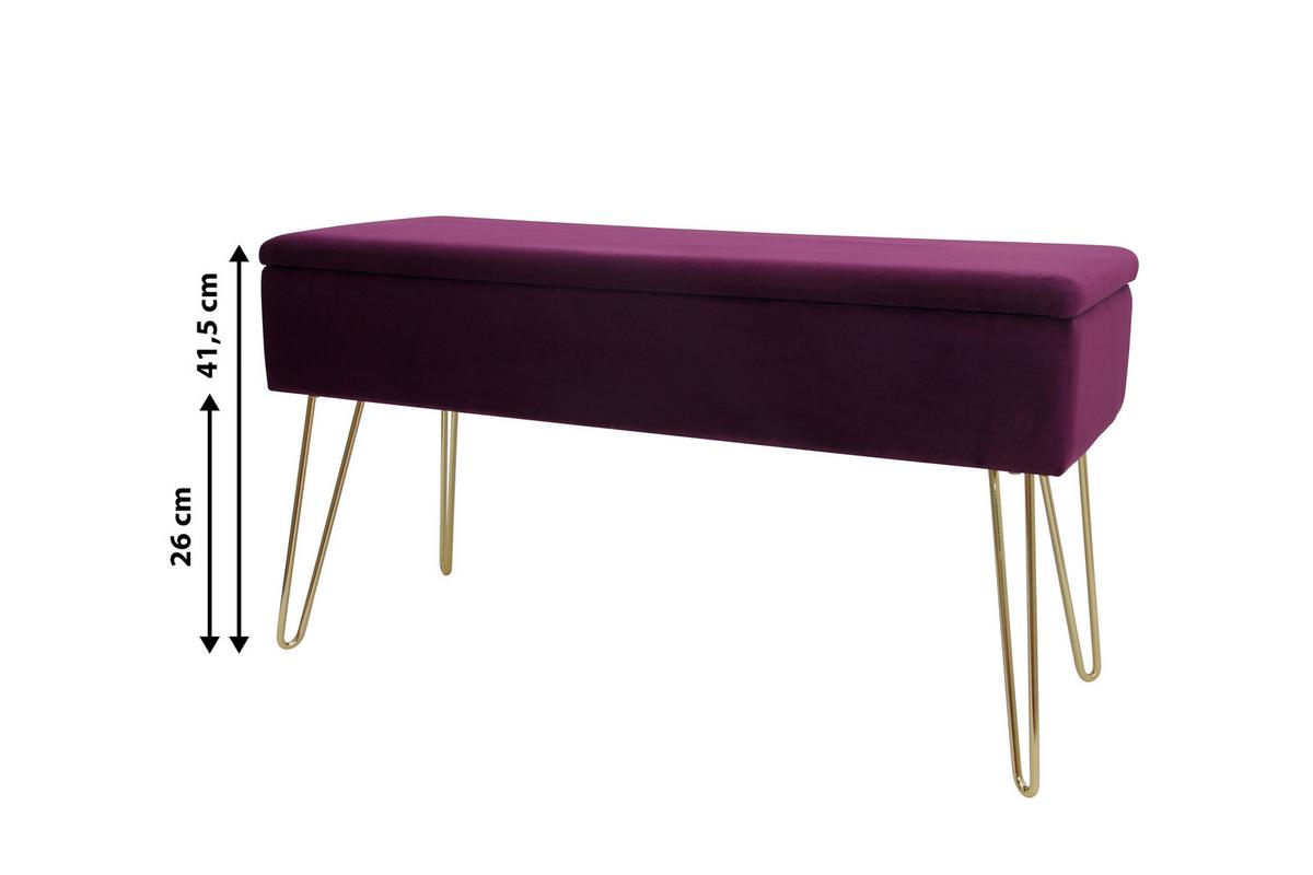 Hockerbank Scarlett Vlies Beere H: 42 cm inkl. Stauraum - Beere/Goldfarben, Design, Textil (75/42/30cm) - Echtwerk