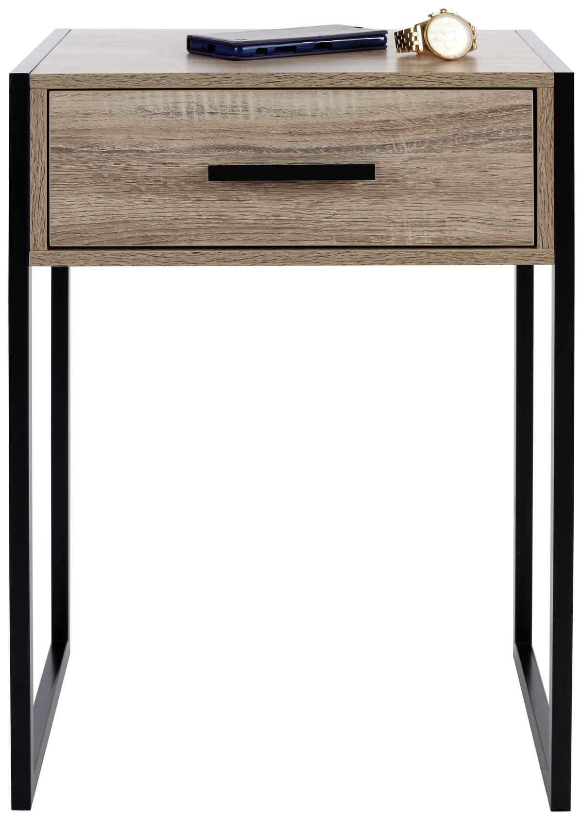 Nočný/prístavný stolík INDUSTRY - čierna/farba duba, Modern, kov/kompozitné drevo (41/60/30cm) - Livetastic
