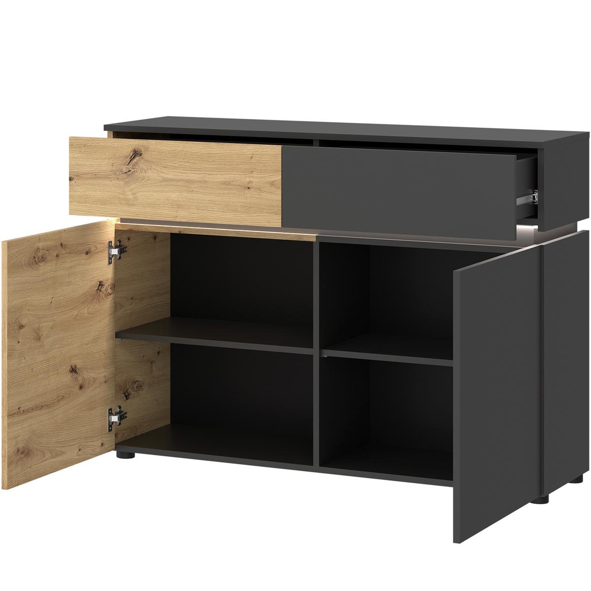 Sideboard Luci Grau Eiche Artisan/Grau B: 120,4 cm - Schwarz/Eiche Artisan, Trend, Holzwerkstoff (120,4/90,1/40cm) - MID.YOU