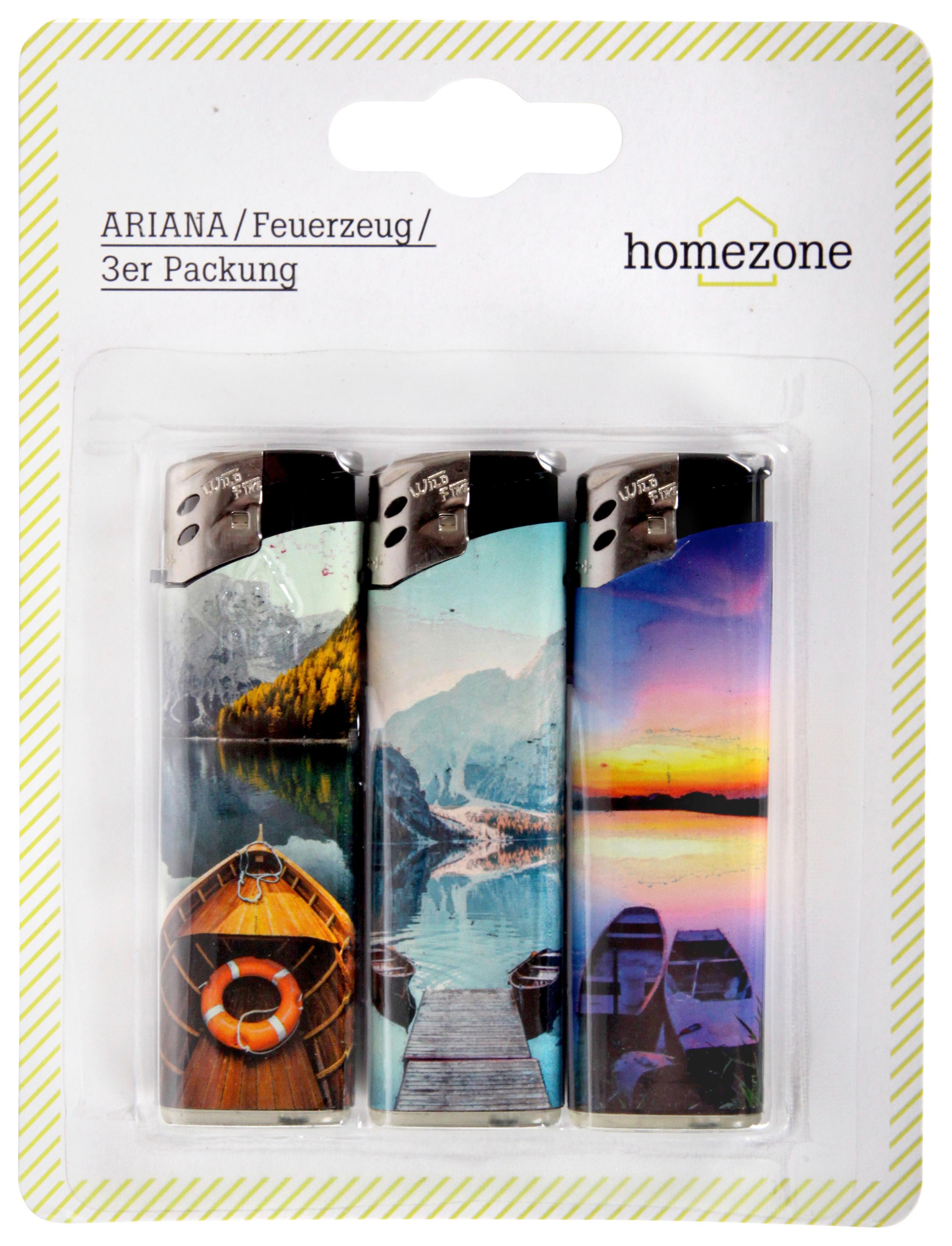 Feuerzeug nachfüllbar Ariana 3er-Set - Rot/Schwarz, KONVENTIONELL, Kunststoff (2.5/8.5cm) - Homezone