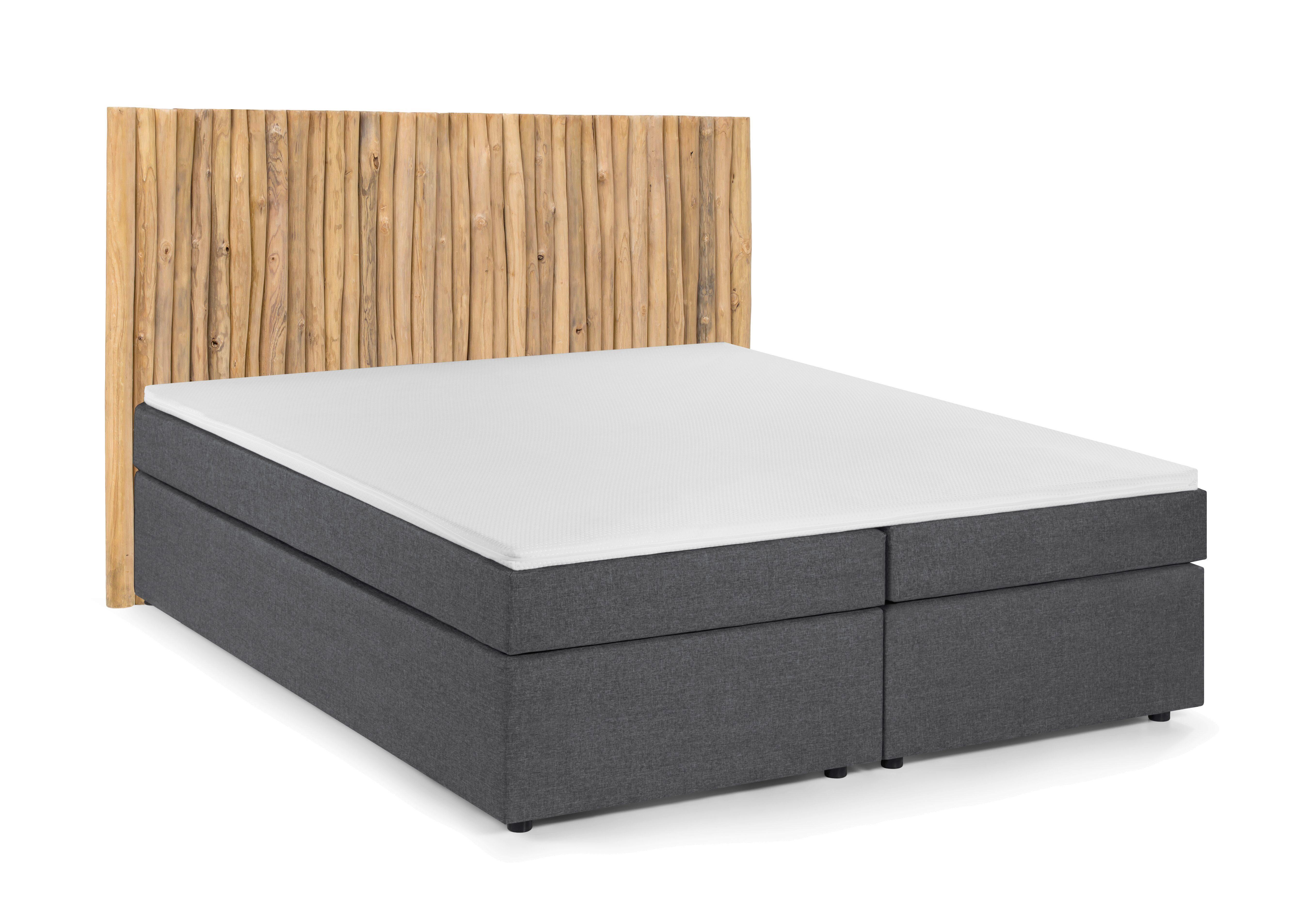 Boxspringbett Naturfarben /Dunkelgrau 180x200cm - Dunkelgrau/Schwarz, Basics, Holz/Textil (180/200cm) - Livetastic