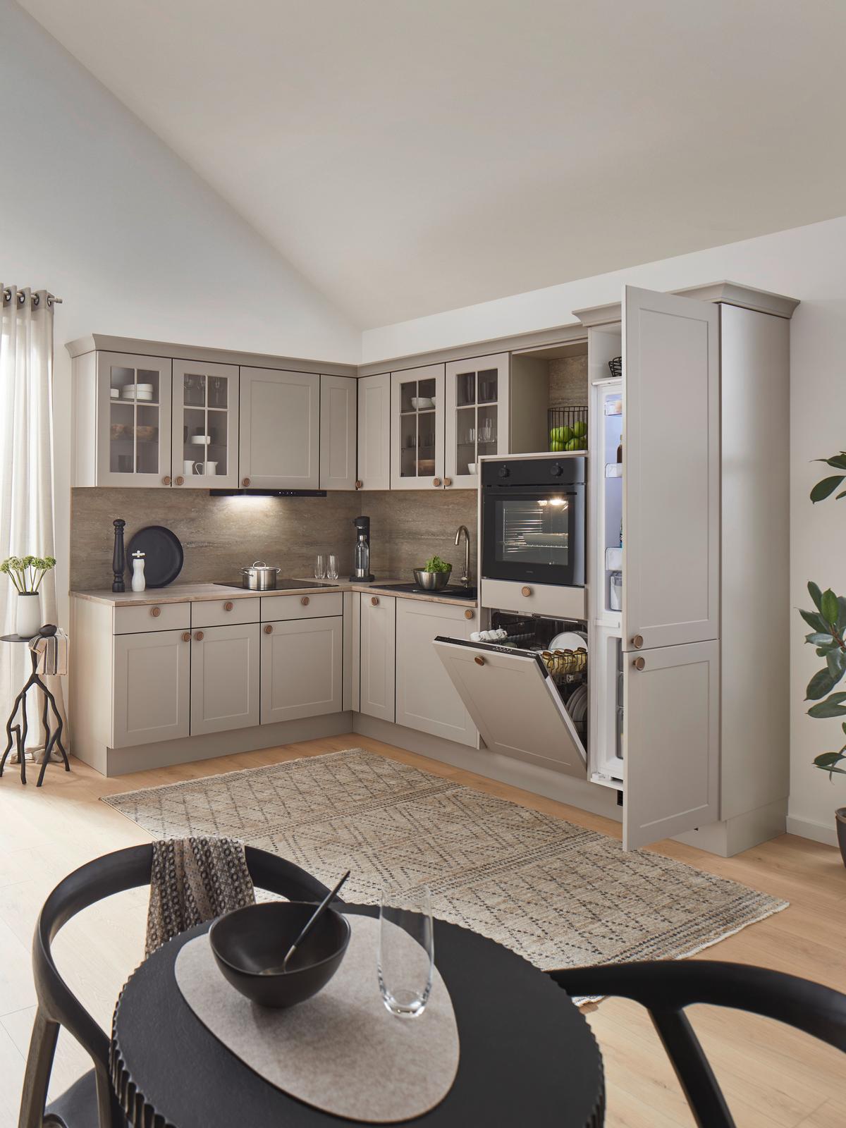 ECKKÜCHE IP 4250 - Hellgrau/Braun, ROMANTIK / LANDHAUS, Holzwerkstoff (215/276,6cm) - Impuls