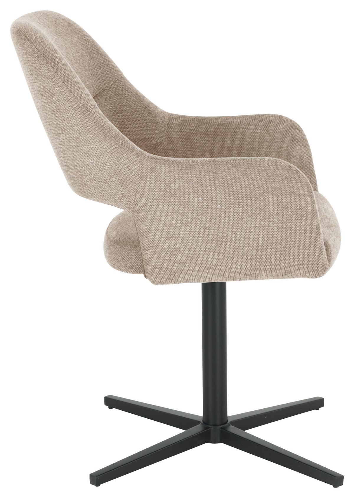 Armlehnstuhl Alexis Leinenoptik Taupe, B: 56 cm - Taupe/Schwarz, MODERN, Holz/Textil (56/86/63cm) - MID.YOU