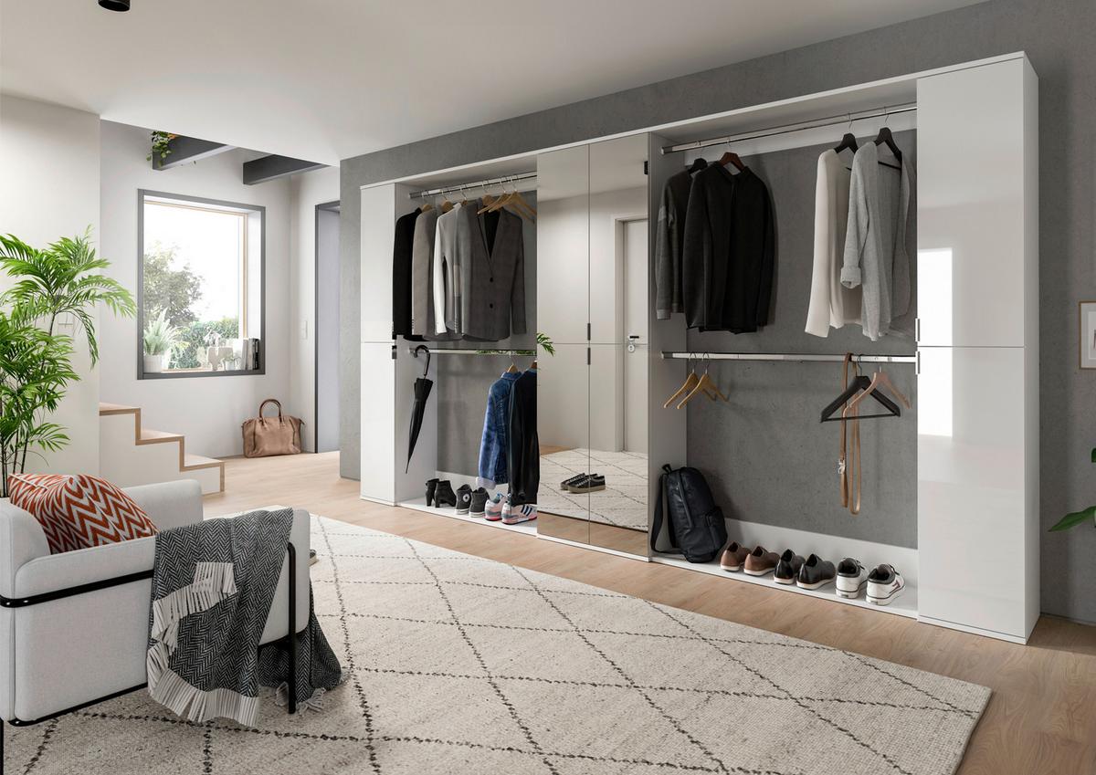 Garderobe Projekt X Weiß B: 110 Cm - Weiß Hochglanz/Weiß, Design, Holzwerkstoff (110/193/34cm) - Livetastic