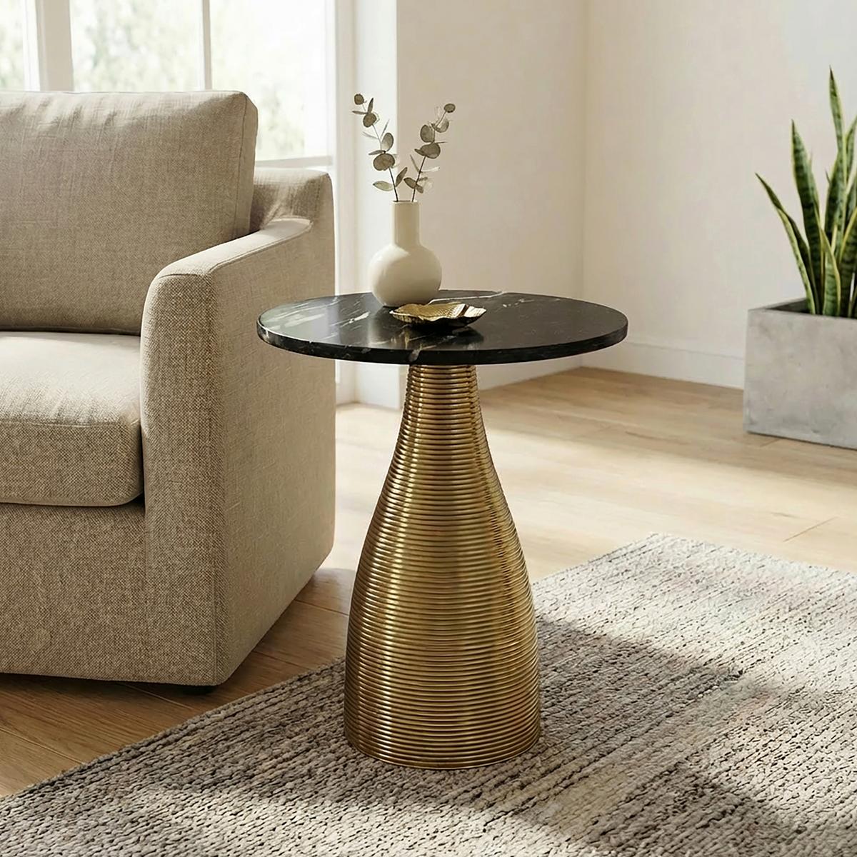BEISTELLTISCH Schwarz L: 40cm - Goldfarben/Schwarz, Design, Stein/Metall (40/40/48cm) - Livetastic