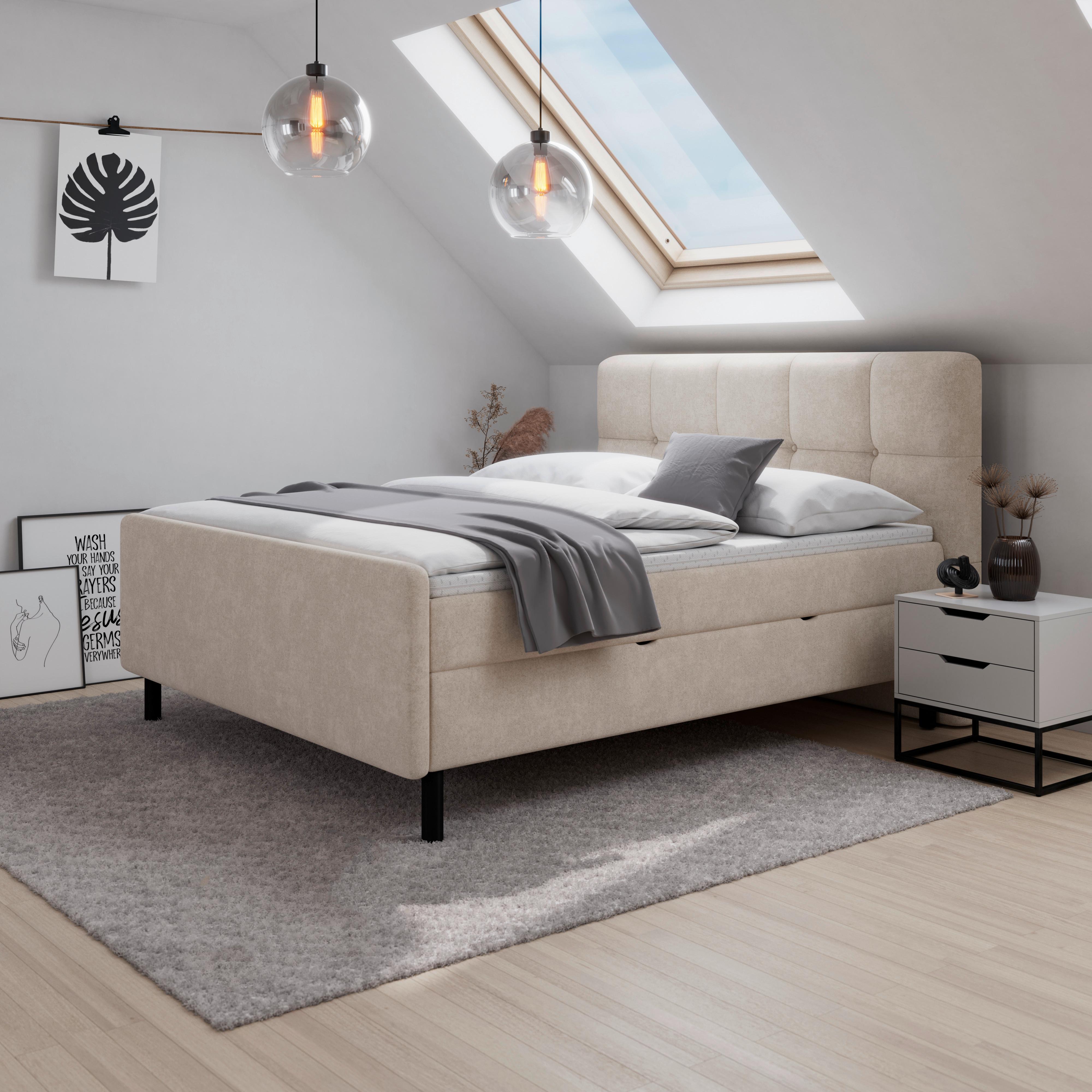 Posteľ boxspring MARBELLA 180x200, béžová - čierna/béžová, Modern, kov/drevo (180/200cm) - Bessagi Home