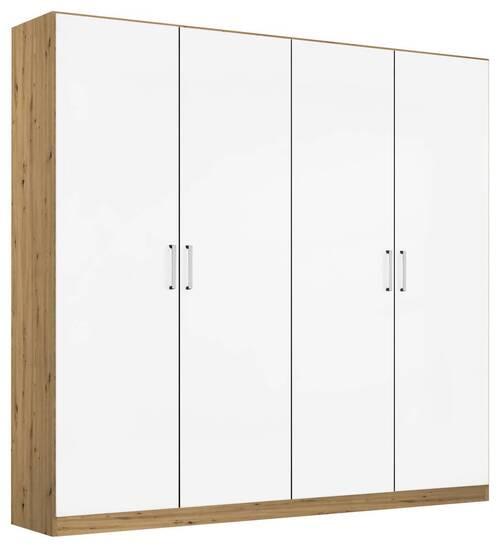 Drehtürenschrank 181 cm Berlin Eiche Dekor/Weiß - Weiß Hochglanz/Eiche Artisan, MODERN, Holzwerkstoff (181/197/54cm) - Rauch Möbel