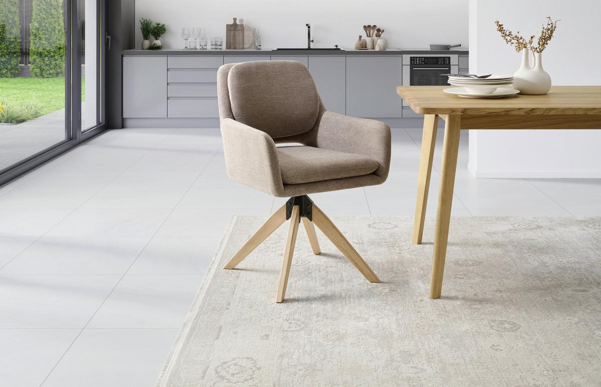 Armlehnstuhl Marley Webstoff Braun, B: 59 cm - Braun/Naturfarben, KONVENTIONELL, Holz/Textil (59/89/65cm) - Livetastic