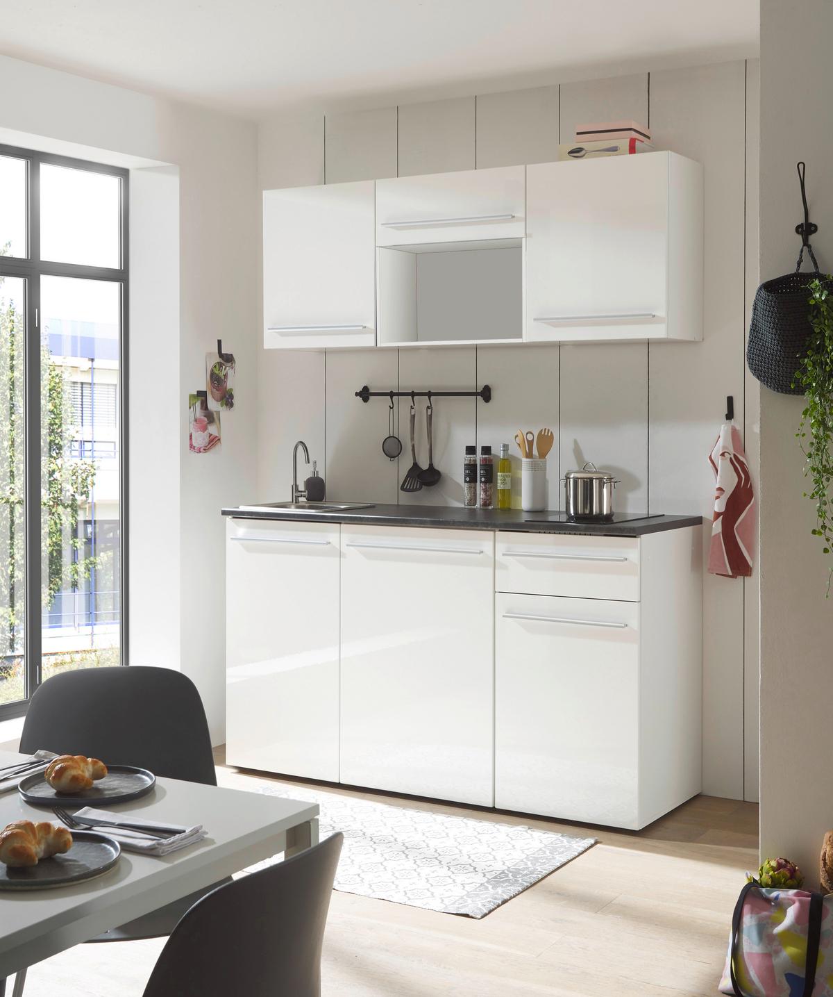 Kuchyňský blok bez spotřebičů JAZZ SINGLE - bílá/barvy stříbra, Trend, kompozitní dřevo/plast (160cm) - MID.YOU