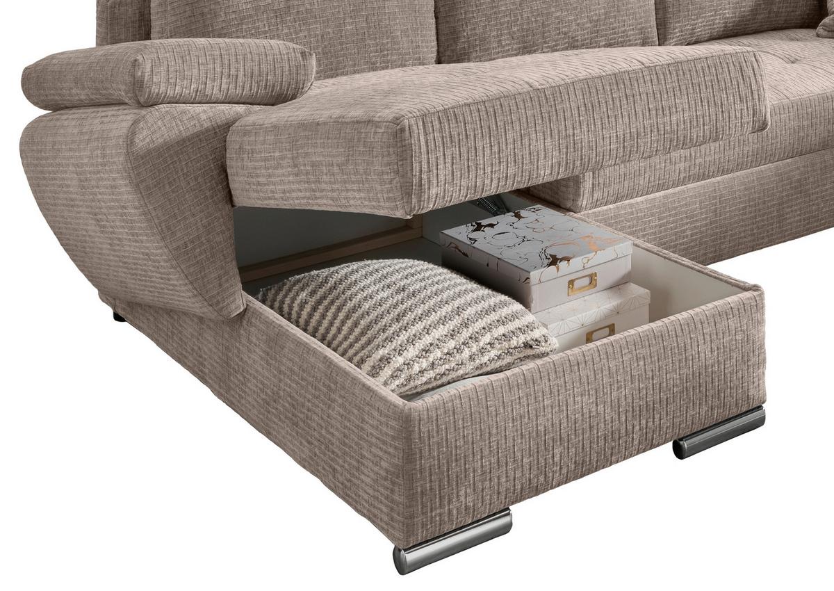Wohnlandschaft Terana mit Schlaffunktion Beige - Chromfarben/Beige, KONVENTIONELL, Textil (157/305/219cm) - Livetastic