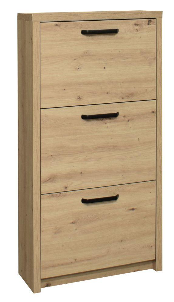 Výklopná skrinka na topánky Klapp - dekor dub - čierna/farba duba, Basics, kov/kompozitné drevo (64/125/24cm)