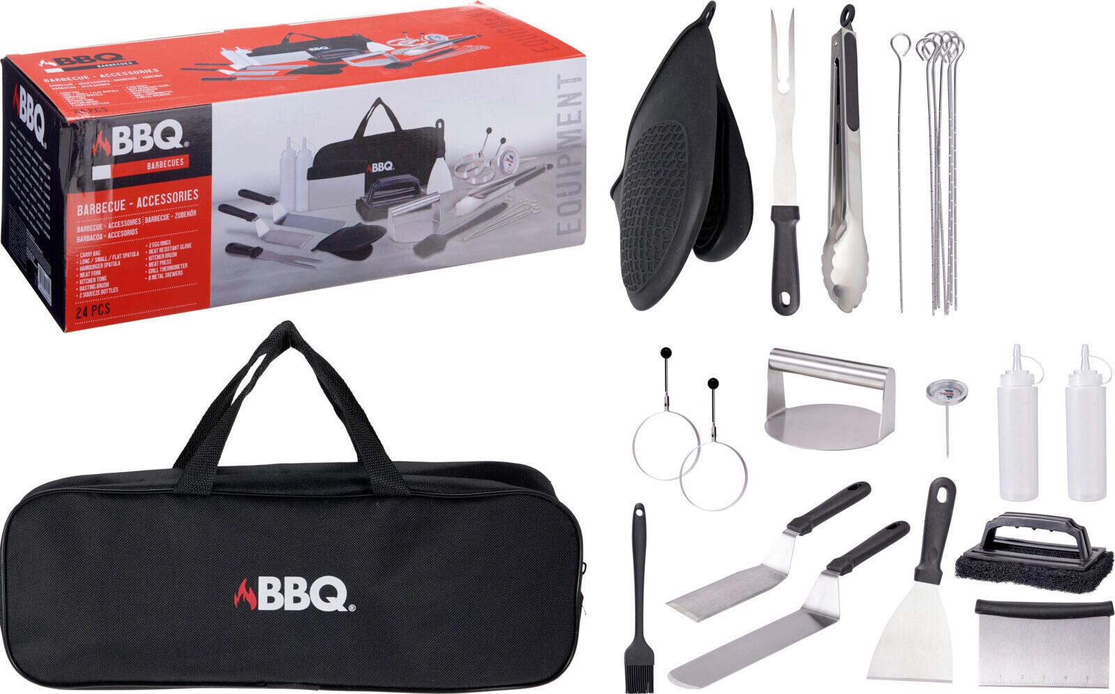 Grillzubehör, 24-Teilig inkl. Tragetasche - Schwarz, Basics, Metall (15/13.5/39cm)