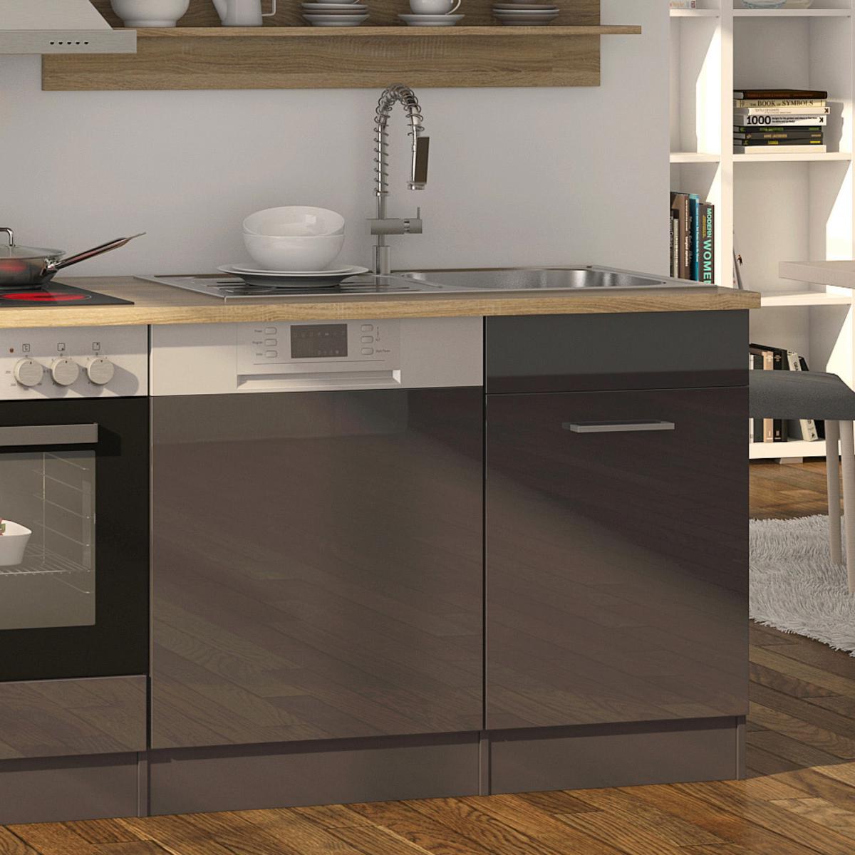 Küchenzeile Mailand mit Geräten 310 cm Anthrazit Elegant - Eichefarben/Anthrazit, MODERN, Holzwerkstoff (310cm) - Held