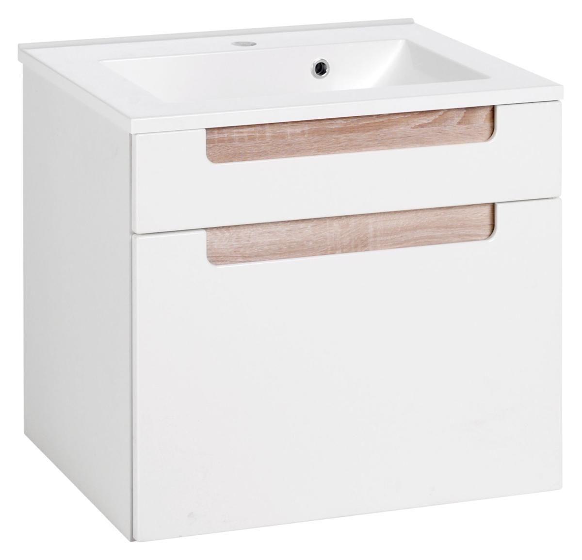 Waschbecken mit Unterschrank Siena B: 60cm Weiß/Eiche Dekor