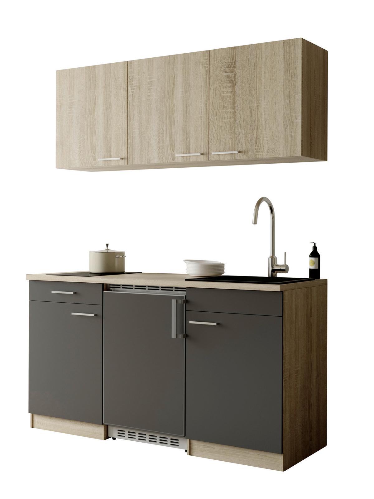 MINIKÜCHE Ingrid, Grau B: 150 cm - Eichefarben/Grau, Design, Holzwerkstoff (150cm) - Respekta